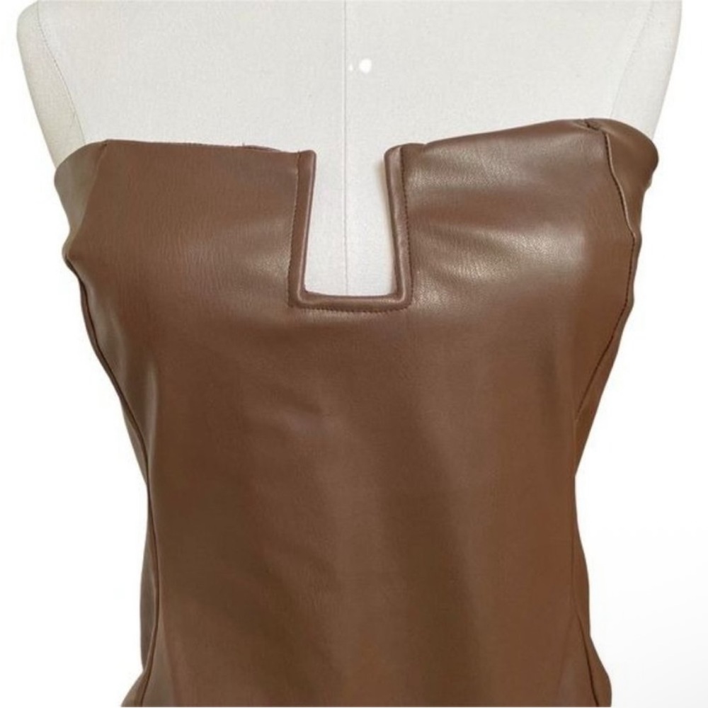 Zara brown faux leather strapless bodysuit bloggers fav body on NWT Medium - Picture 8 of 16